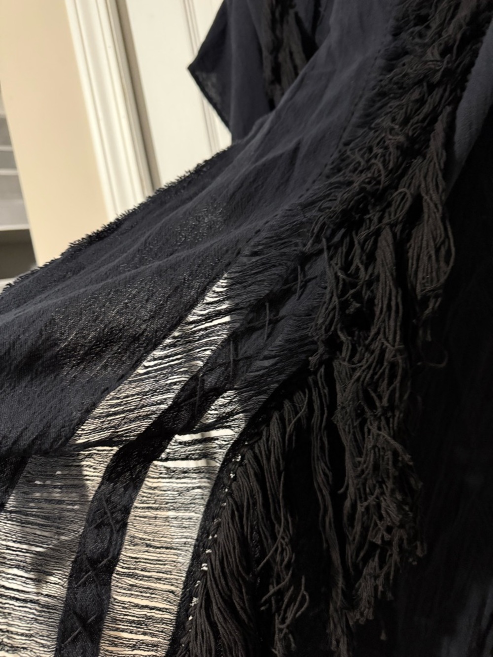 AYA Sacred Wear Black Boho Poncho Long Boho Cardigan Coverup Robe Handmade - Picture 7 of 16